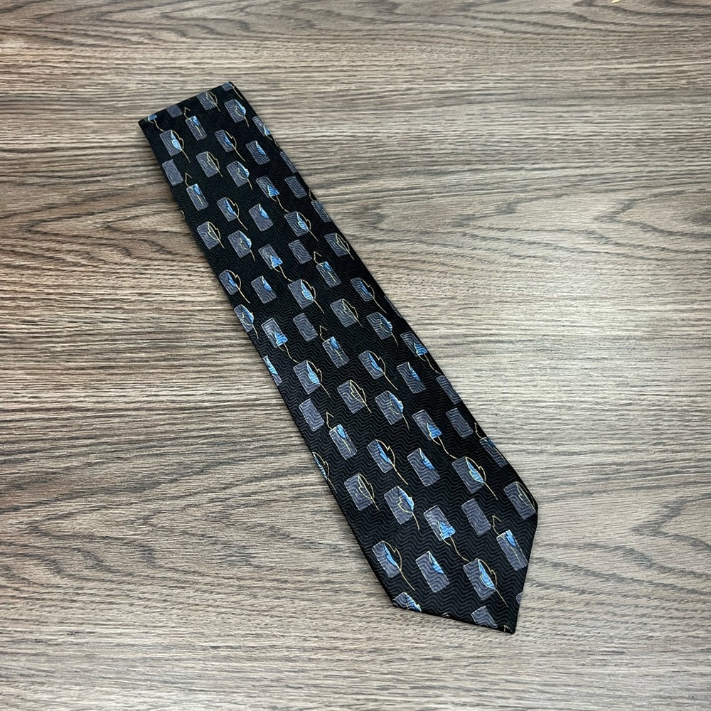 Kolte Black w/ Grey, Blue & Gold Pattern Silk Tie